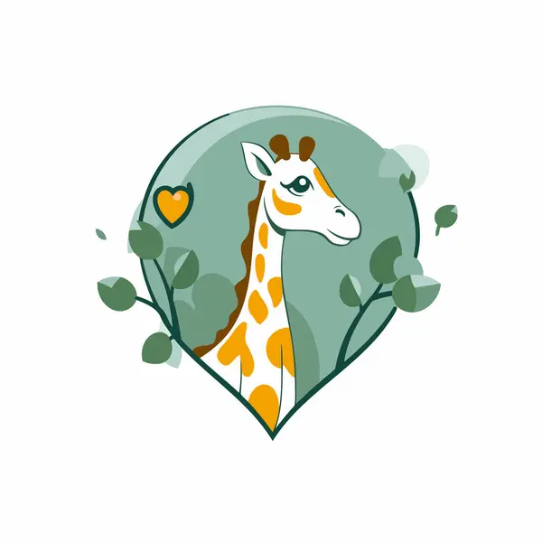 Kalp Şeklinde Yapraklı Bir Zürafa Vektör Illüstrasyonu — Stok Vektör