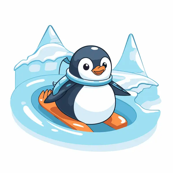 可爱的企鹅在浮冰上卡通矢量图解 — 图库矢量图片#