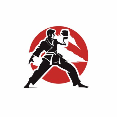 Karate logosu tasarım şablonu. Dövüş sanatları ikonu. Vektör illüstrasyonu.