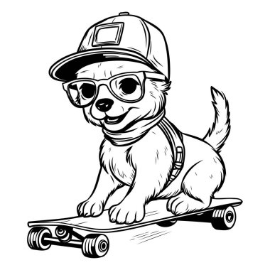 Kaykaylı şapkalı bir köpeğin vektör çizimi.