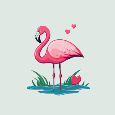 Flamingo yürekli. Pembe bir flamingonun vektör çizimi.