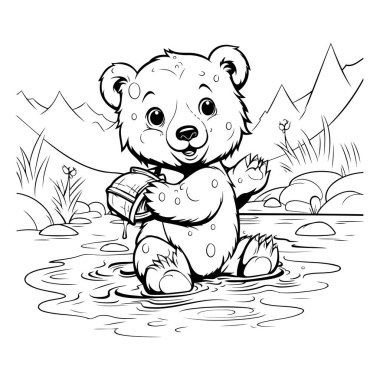 Suda şirin bir ayı. Çocuklar için boyama kitabı.