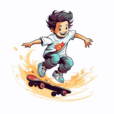 Kaykay süren bir çocuk. Kaykay süren bir çocuğun vektör çizimi.