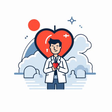 Vektör çizimi. kalp ve bulut ile doktorun düz tasarım simgesi.