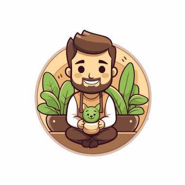 Yeşil çay fincanı karikatür vektör çizim grafik tasarımı ile bavyeralı adam