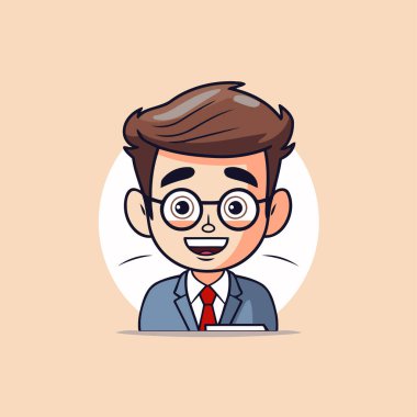 İş adamı karakter tasarımı. Çizgi film tarzında vektör illüstrasyonu. Gülümseyen iş adamı.