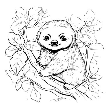 Ağaç dalında oturan şirin tembel hayvan. Vektör illüstrasyonu.