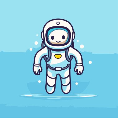 Suyun üzerinde yüzen uzay giysili bir astronot. Vektör illüstrasyonu.