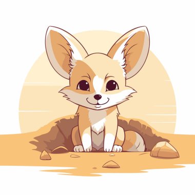 Çölde oturan şirin küçük Corgi köpeği. Vektör illüstrasyonu.