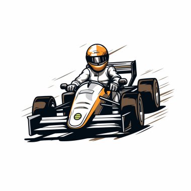 Yarış pistindeki kart sürücüsünün çizimi. vektör illüstrasyonu