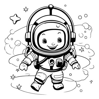 Uzay giysisi içinde sevimli bir astronot. Boyama kitabı için Vektör illüstrasyonu.