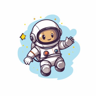 Uzay giysisi içinde sevimli bir astronot. Vektör çizimi. Çizgi film biçimi.