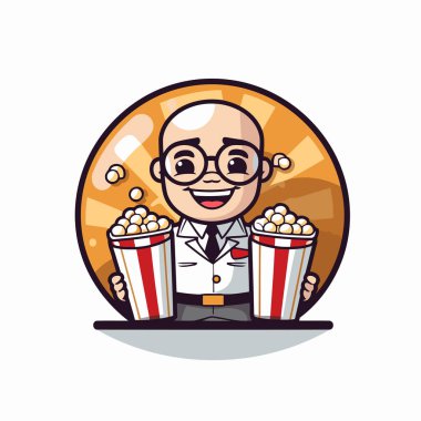 Patlamış Mısır Maskot Vektörü illüstrasyonlu Sinema Adamı.