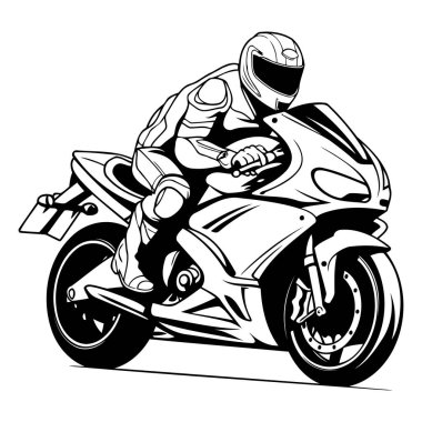 Motosikletli bir yarışçı. Bir motosikletlinin vektör illüstrasyonu.
