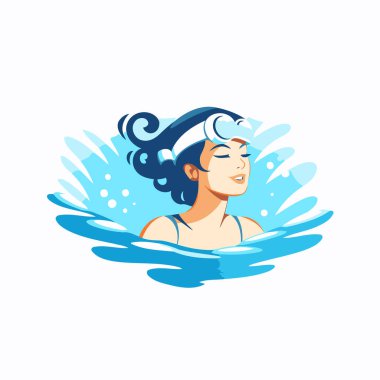 Havuzda güzel bir kadın. Çizgi film tarzında vektör illüstrasyonu.
