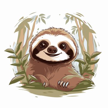 Ormandaki şirin tembel hayvan. Tasarımınız için vektör illüstrasyonu