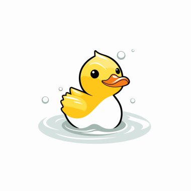 Suda yüzen şirin ördek yavrusu. Beyaz arkaplanda vektör illüstrasyonu.