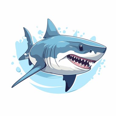 Köpekbalığı beyaz arkaplanda izole edilmiş. Çizgi film tarzında vektör illüstrasyonu.