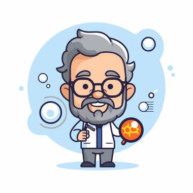 Düz dizayn tarzında bir büyükbaba çizgi film karakterinin vektör çizimi.