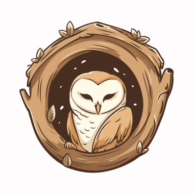 Yuvadaki baykuş. Vektör illüstrasyonu beyaz arkaplanda izole edildi.