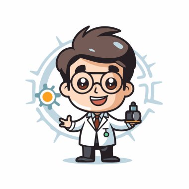 Bilim adamı Doktor Maskot Karakteri Tasarım Vektörü İllüstrasyonu.