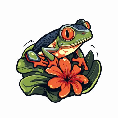 Çiçekli kurbağa. Beyaz arkaplanda vektör illüstrasyonu.