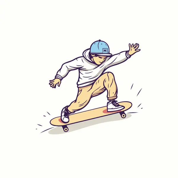 Skateboarder Helmet Riding Skateboard Vector Illustration — Stock Vector