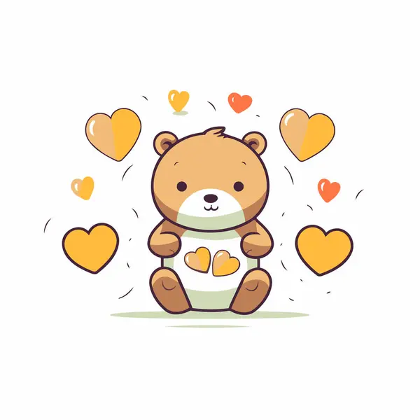 Niedlicher Teddybär Mit Herz Vektorillustration Cartoon Stil — Stockvektor