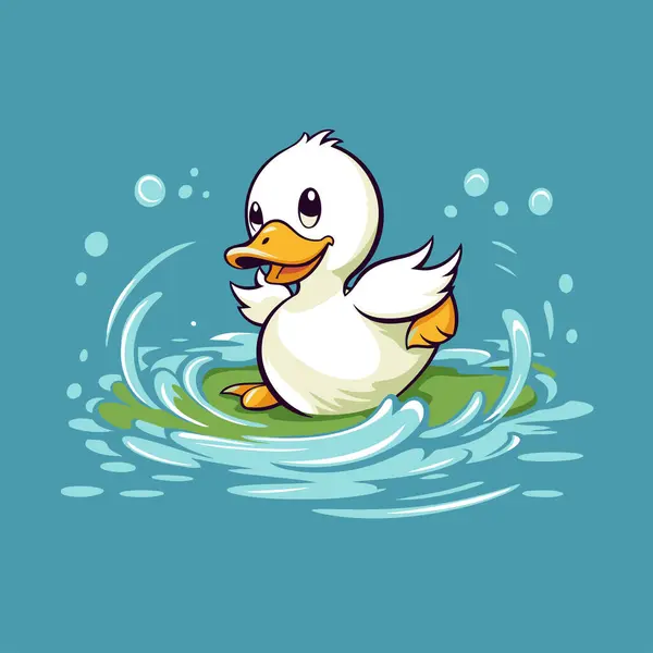 Duck Swimming Water Cartoon Style Vector Illustration — Stock Vector
