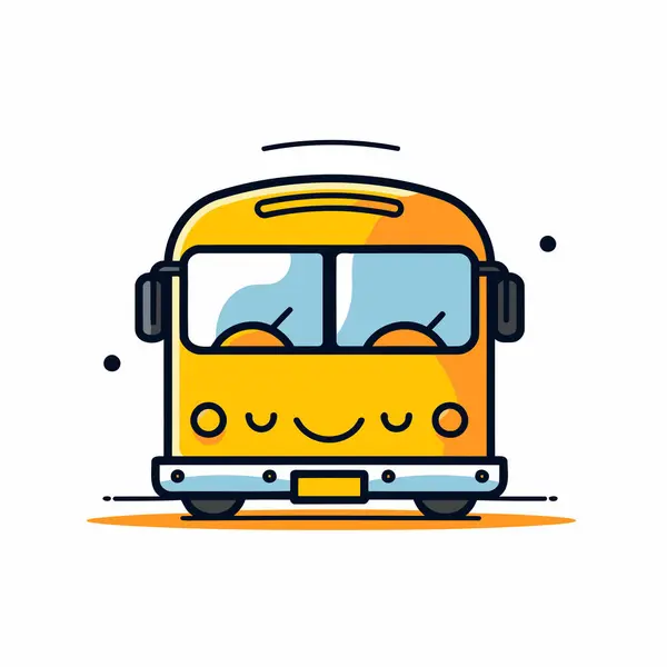 Kulaklıklı Şirin Sarı Okul Otobüsü Vektör Satırı Resim Simgesi — Stok Vektör