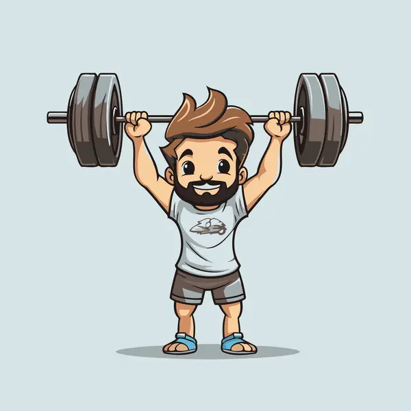 Fitness Man Lifting Barbell Cartoon Vector Ilustração Design Gráfico Eps10 — Vetor de Stock