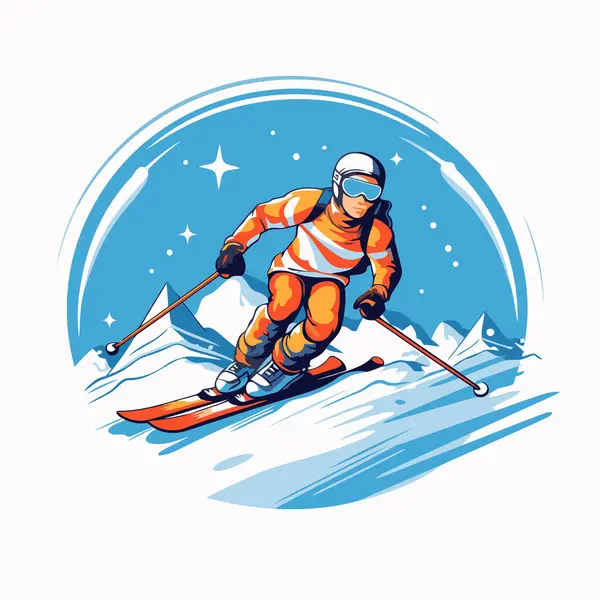 Lyžování Horách Zimní Sporty Vektorová Ilustrace — Stockový vektor