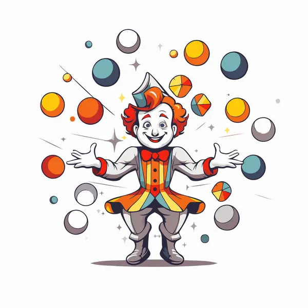 Cartoon Clown Juggling Balls Vector Illustration White Background — Stock Vector