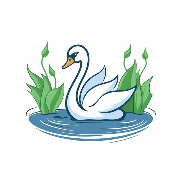 池で泳いでいるスワン 白い背景のベクトルイラスト — ストックベクタ