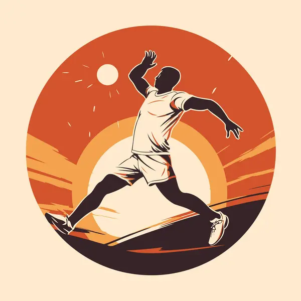 Skateboarder Jumping Sunset Vector Illustration Vintage Style — Stock Vector