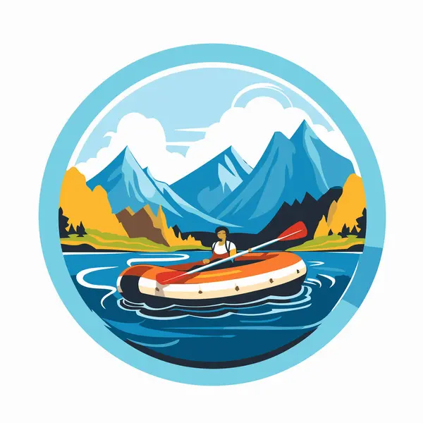 Kayaking Mountains Vector Illustration Flat Style — Stock Vector