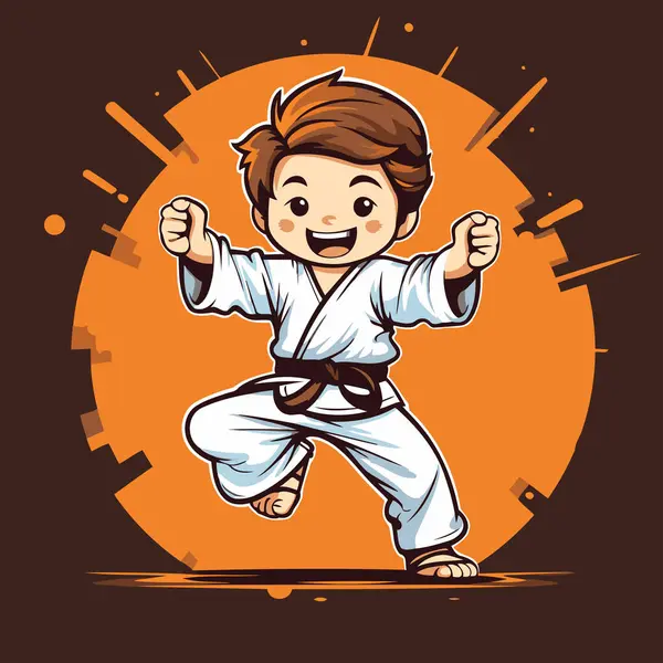 Karate Junge Cartoon Vektor Illustration Cartoon Karate Junge Charakter — Stockvektor