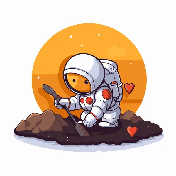 Astronaut Shovel Heart Ground Vector Illustration — Stock Vector