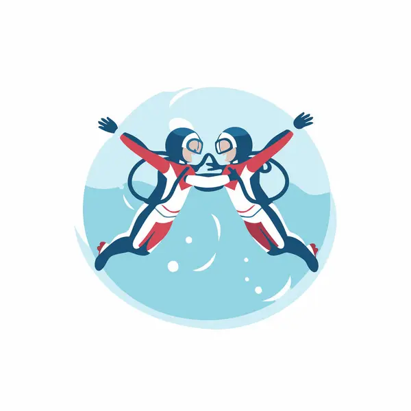 Векторная Иллюстрация Двух Девушек Водолазных Костюмах Прыгающих Воду — стоковый вектор