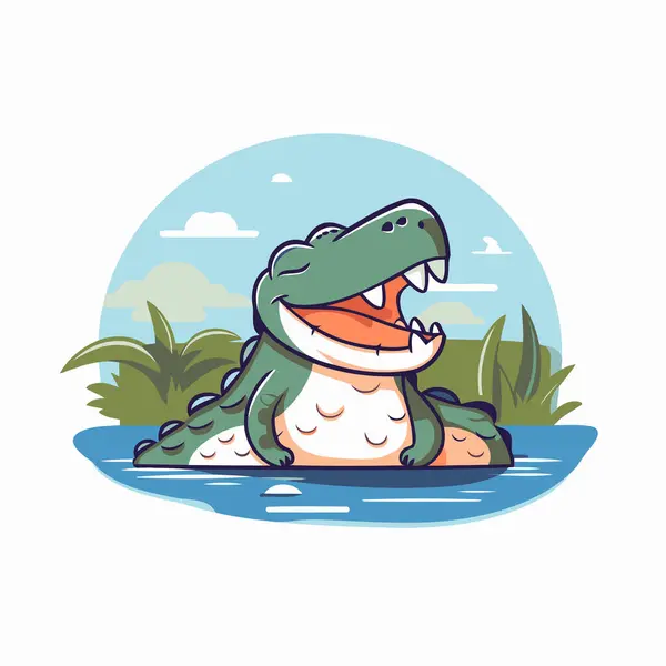 stock vector Crocodile in the water. Vector illustration in cartoon style.