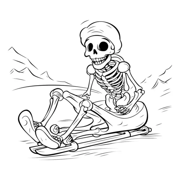 Esqueleto Montando Una Moto Nieve Ilustración Vectorial Sobre Fondo Blanco — Vector de stock