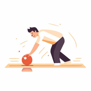 Bowling topuyla egzersiz yapan bir adamın vektör çizimi. Düz biçim tasarımı.
