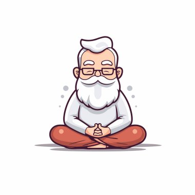 Nilüfer pozisyonunda meditasyon yapan yaşlı bir adamın vektör çizimi.