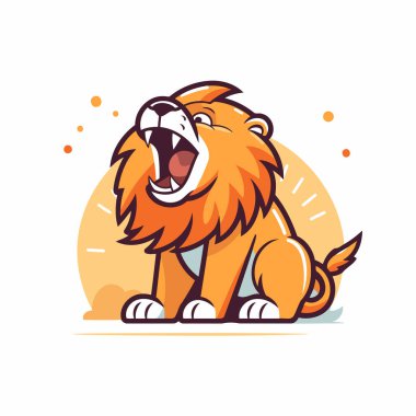 Aslan vektör çizimi. Sevimli vahşi hayvan karakteri. Aslan logo şablonu.