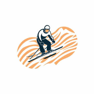 Kayak logosu şablonu. Bir snowboardcunun vektör illüstrasyonu