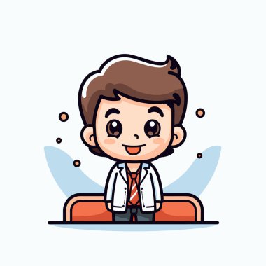 Şirin Çocuk Öğrenci Çizgi Filmi Maskot Karakteri Vektör Çizim Tasarımı