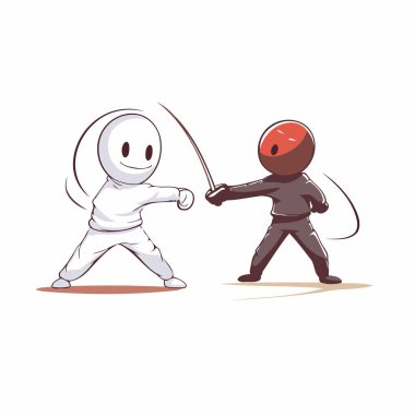 Elinde kılıçla komik bir astronot. Vektör illüstrasyonu.