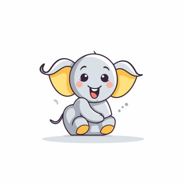 Beyaz arka planda şirin bir fil. Çizgi film tarzında vektör illüstrasyonu.