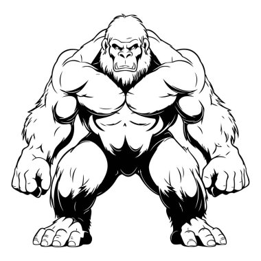 Büyük kaslı bir goril. Vektör illüstrasyonu vinil kesim için hazır.