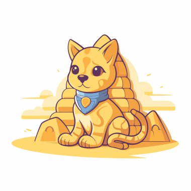 Kumda oturan sevimli çizgi film kedisi. Düz bir şekilde vektör illüstrasyonu.